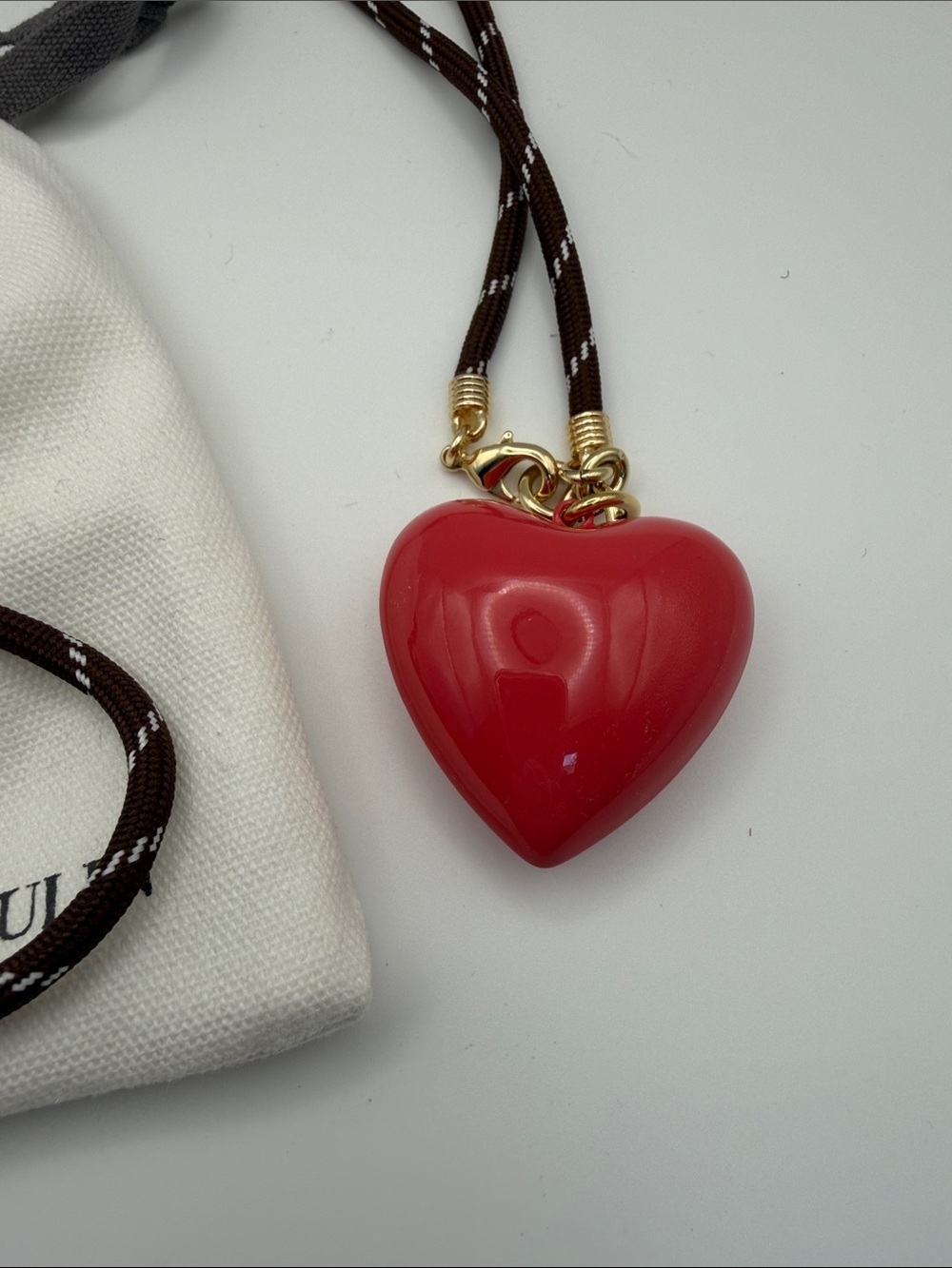 Roxanne Assoulin Rose Heart Pendant on Braided Brown Cord - Picture 2 of 5